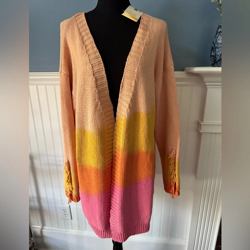 NWT DX Collection Vibrant Gradient Open Cardigan ~ Large~ fringe sleeve